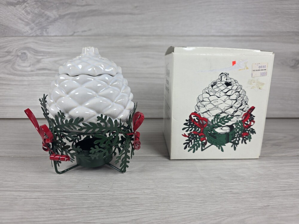 Department 56 Balsam Pinecone Simmer Pot w Metal Holder Vtg 195